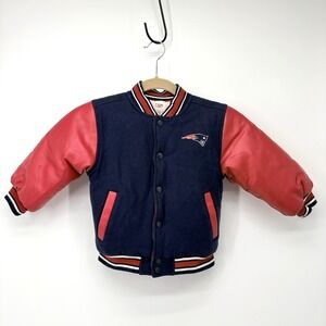 New England‎ Patriots Royal Blue Wool Body Red Faux Leather Letterman Jacket 4T
